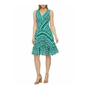 Womens Rabbit Rabbit Rabbit Designs Wrap Fit & Flare Dress Blue Geometric Sze 14